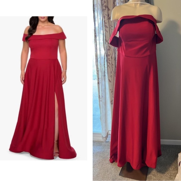 La Femme Dresses & Skirts - La Femme Curve Red Off The Shoulder Long Dress